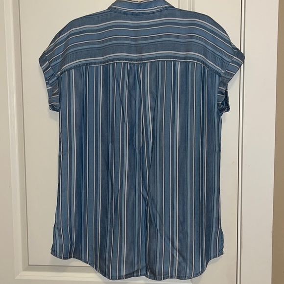 Cafe Marrakesh Blue multi striped short sleeve button down shirt Women’s Small - Picture 6 of 10